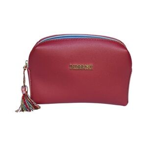 Missoni Red Leather Makeup Toiletries Bag Pouch Zipper Logo